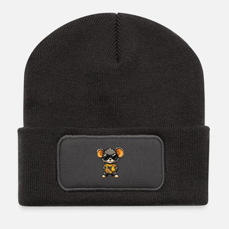 Maus Comic Cool Sommer - Recycelte Patch Beanie - Dunkelgrau