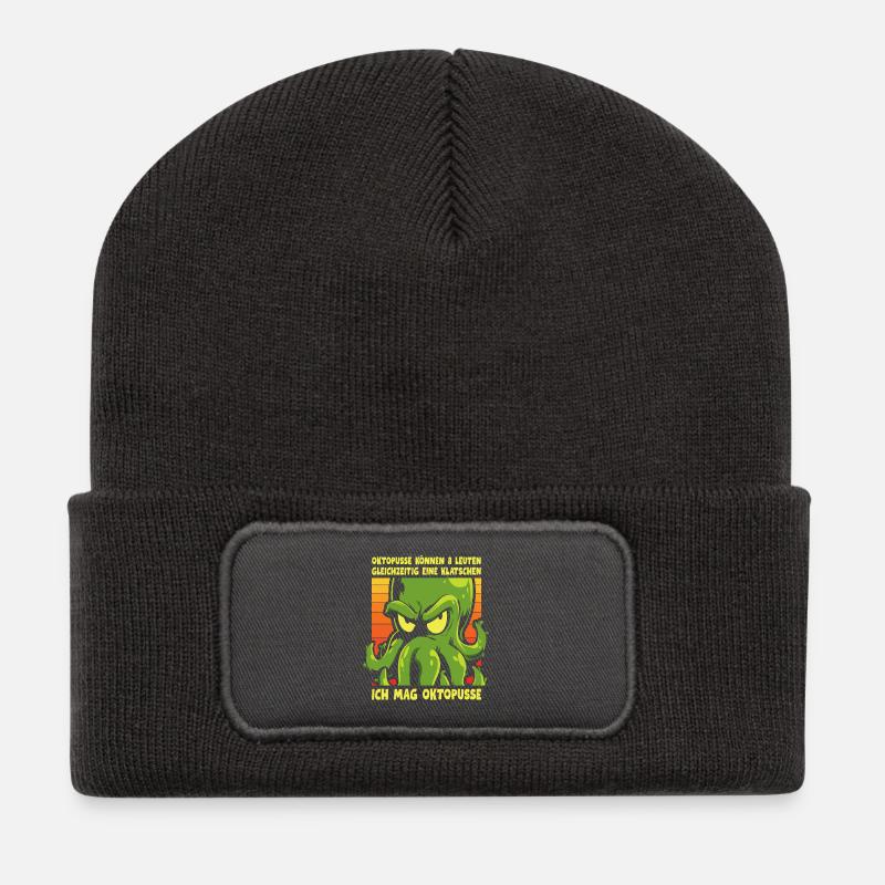 Ich mag Oktopusse – Sarkastischer Oktopus Spruch - Recycelte Patch Beanie - Dunkelgrau
