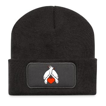 2 doves heart birds two couple sitting in love - Recycled Patch Beanie - dark grey - Front
