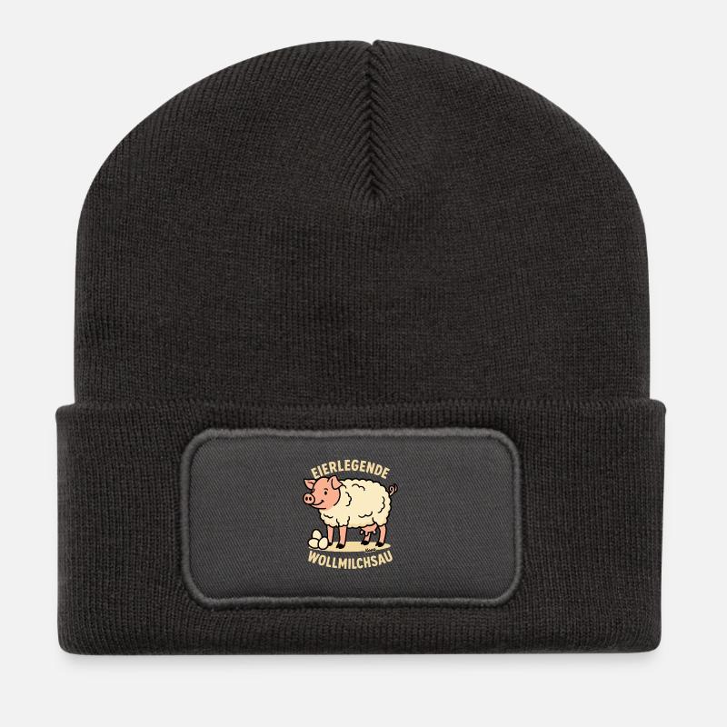 Eierlegende Wollmilchsau Cartoon - Recycelte Patch Beanie - Dunkelgrau