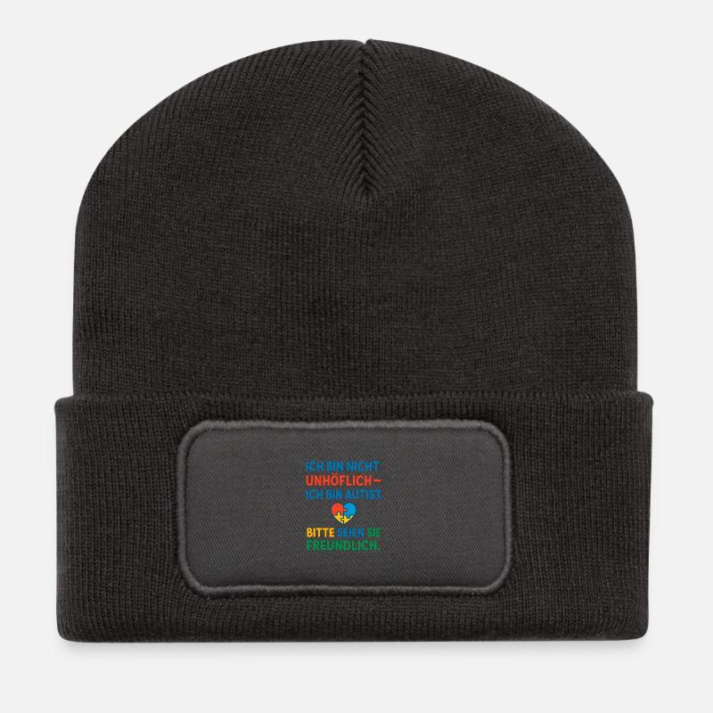 Bin nicht unhöflich - ich bin Autist - Recycelte Patch Beanie - Dunkelgrau