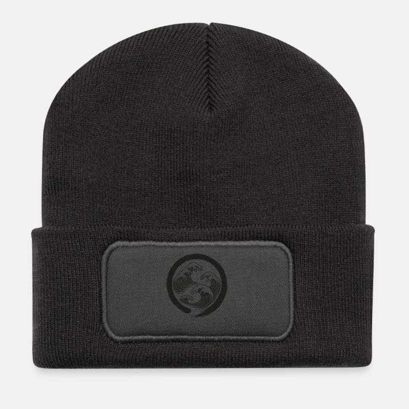 Zen-Wellen Enso-Kreis-Symbol - Recycelte Patch Beanie - Dunkelgrau