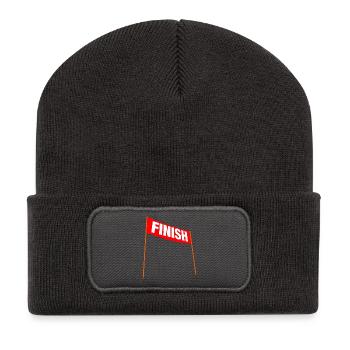 Red banner with FINISH – You've made it! - Recycled Patch Beanie - dark grey - Front