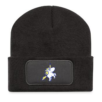 Einhorn springt hoch Vorderbeine süß Cartoon Pferd - Recycelte Patch Beanie - Dunkelgrau - Vorne