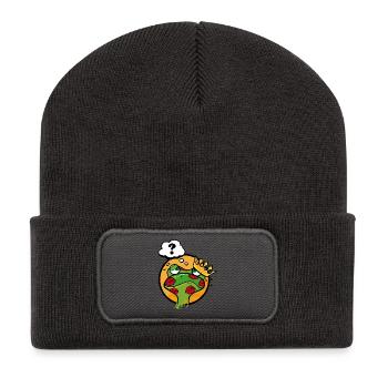 Grenouille embrassée avec couronne et point d’interrogation - Beanie recyclé à patch - charbon - Devant