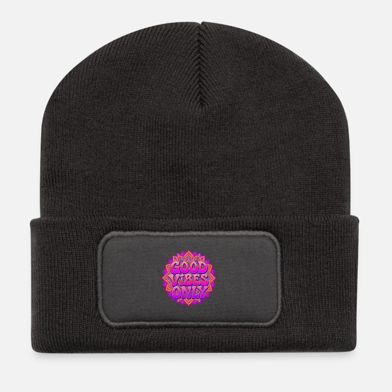 Positive Energie Mandala Retro Boho Kunst - Recycelte Patch Beanie - Dunkelgrau