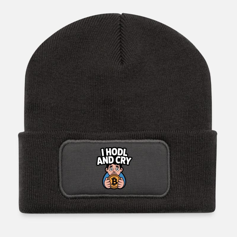 Humorvolles Bitcoin Tribut T-Shirt - Recycelte Patch Beanie - Dunkelgrau