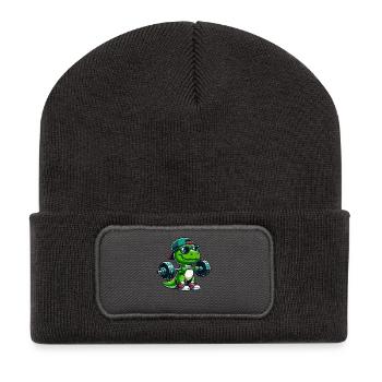 Cool T-Rex Dumbbell Weightlifting Fitness Cartoon - Recycled Patch Beanie - dark grey - Front