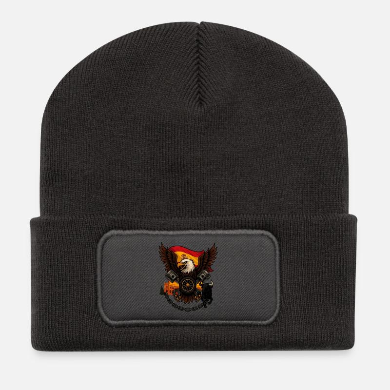 Eagle Rider – Starker Biker-Spirit - Recycelte Patch Beanie - Dunkelgrau