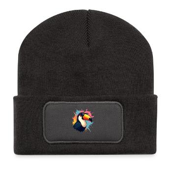 Toucan with sunglasses and color explosion - Recycled Patch Beanie - dark grey - Front