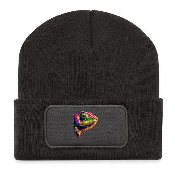 Chameleon Lizard Reptile Chameleon Iguana Lizard - Recycled Patch Beanie - dark grey - Front