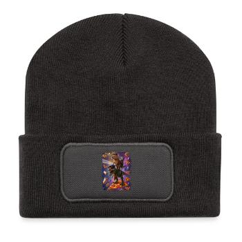 Imaginative animal motif on pizza background - Recycled Patch Beanie - dark grey - Front