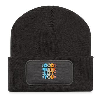 God Never Left You Design - Recycelte Patch Beanie - Dunkelgrau - Vorne