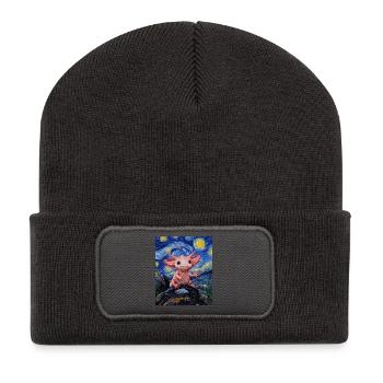 Axolotl Van Gogh Style Nuit étoilée - Beanie recyclé à patch - charbon - Devant