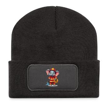 Firefighter elephant children's design - Recycled Patch Beanie - dark grey - Front