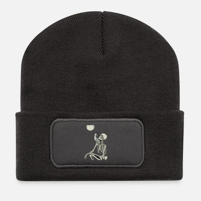Moonlit night with skeleton and cat - Recycled Patch Beanie - dark grey