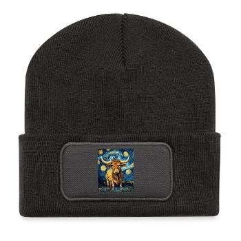 Vache Vaches Taureau Style Van Gogh Étoilé - Beanie recyclé à patch - charbon - Devant