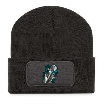 Nuit au clair de lune avec des thylacines sauvages : tigre de Tasmanie - Beanie recyclé à patch - charbon - Devant