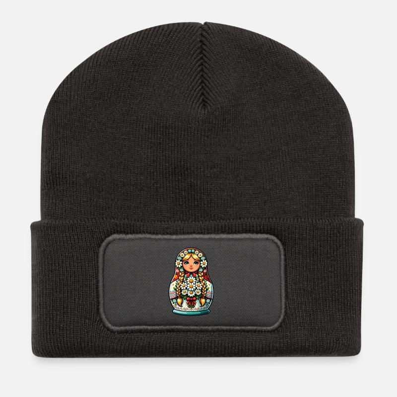  Matroschka auf russisch Matryoshka Doll Russian - Recycelte Patch Beanie - Dunkelgrau