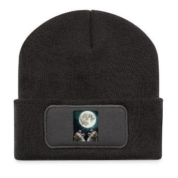 Mond und Pavian Nachthimmel - Recycelte Patch Beanie - Dunkelgrau - Vorne