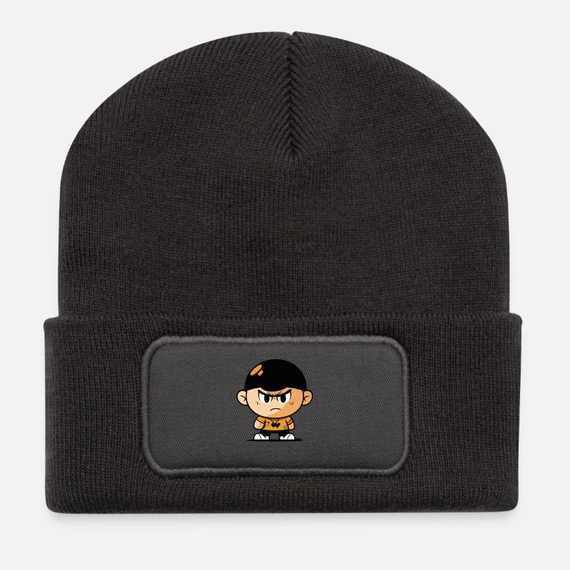 Heftige Karikatur Junge Illustration - Recycelte Patch Beanie - Dunkelgrau