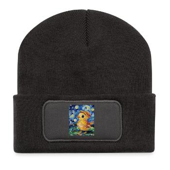 Poussin Poulet Coq Style Van Gogh Étoilé - Beanie recyclé à patch - charbon - Devant