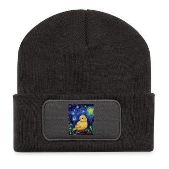Poussin Poulet Coq Style Van Gogh Étoilé - Beanie recyclé à patch - charbon - Devant