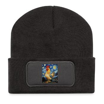 Poulet Coq Poulets Style Van Gogh Étoilé - Beanie recyclé à patch - charbon - Devant