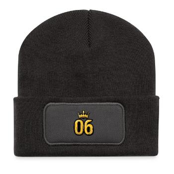 6 Zahl Krone - Recycelte Patch Beanie - Dunkelgrau - Vorne