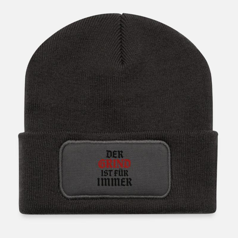 Der Grind ist für immer | Motivations Spruch - Recycelte Patch Beanie - Dunkelgrau