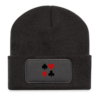 Spielkarten Geometrie - Recycelte Patch Beanie - Dunkelgrau - Vorne
