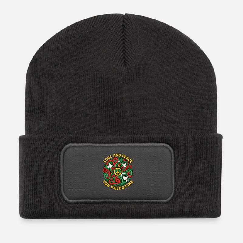 Amour et Paix pour la Palestine - Beanie recyclé à patch - charbon