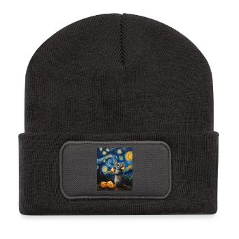 Souris mange du fromage Nuit étoilée à la Van Gogh - Beanie recyclé à patch - charbon - Devant
