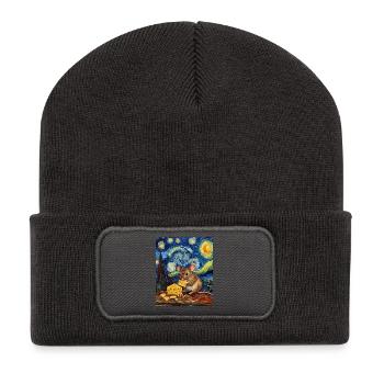 Mouse Eats Cheese Van Gogh Style Starry Night - Recycled Patch Beanie - dark grey - Front