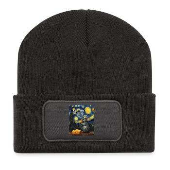 Souris mange du fromage Nuit étoilée à la Van Gogh - Beanie recyclé à patch - charbon - Devant