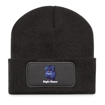 NachtGamer Eule VR - Recycelte Patch Beanie - Dunkelgrau - Vorne