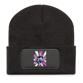 Retro Pferd Pferde Mädchen 60er Blumen - Recycelte Patch Beanie - Dunkelgrau - Vorne