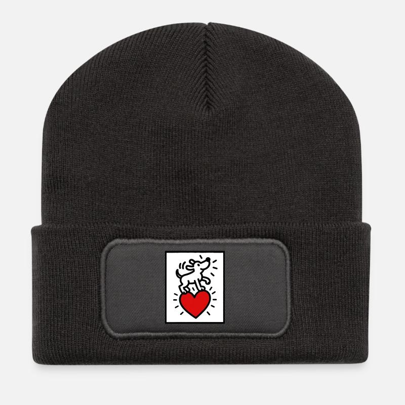 Hund  aufs Herz - Recycelte Patch Beanie - Dunkelgrau