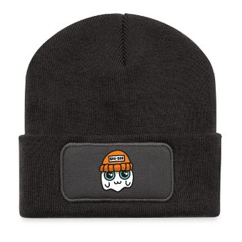 Cute Ghost in an Orange Beanie - Recycled Patch Beanie - dark grey - Front