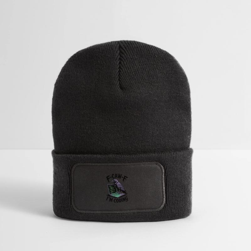 RabenCoder: Code Raven on the laptop Recycled Patch Beanie