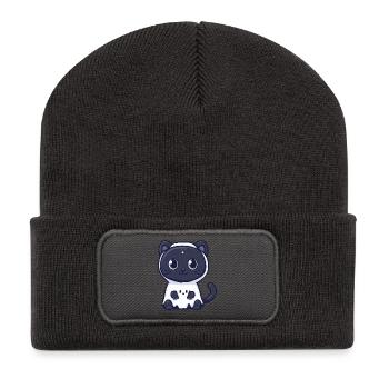 Panther Halloween Geist - Recycelte Patch Beanie - Dunkelgrau - Vorne