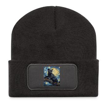 Panther Van Gogh Style Starry Night - Recycled Patch Beanie - dark grey - Front