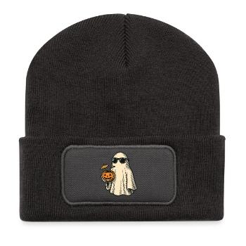 Cool Halloween Ghost with Cocktail - Recycled Patch Beanie - dark grey - Front