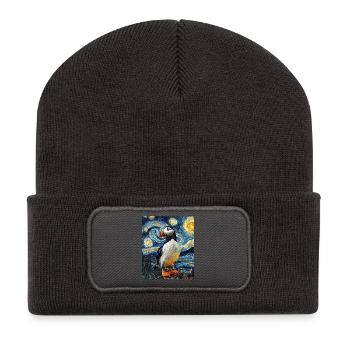Puffin Bird Van Gogh Style Starry Night - Recycled Patch Beanie - dark grey - Front