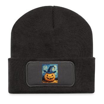 Kürbis Halloween Van Gogh Style Starry Night - Recycelte Patch Beanie - Dunkelgrau - Vorne