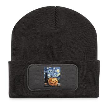 Kürbis Halloween Van Gogh Style Starry Night - Recycelte Patch Beanie - Dunkelgrau - Vorne