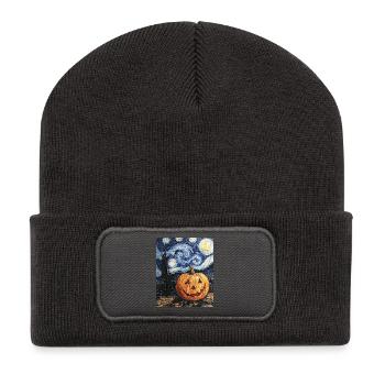 Kürbis Halloween Van Gogh Style Starry Night - Recycelte Patch Beanie - Dunkelgrau - Vorne