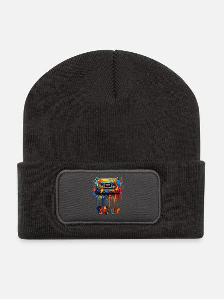 MUSIKKASETTE 80er - Recycelte Patch Beanie - Dunkelgrau