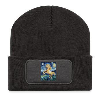 Cheval Chevaux Cavalier Style Van Gogh Nuit étoilée - Beanie recyclé à patch - charbon - Devant