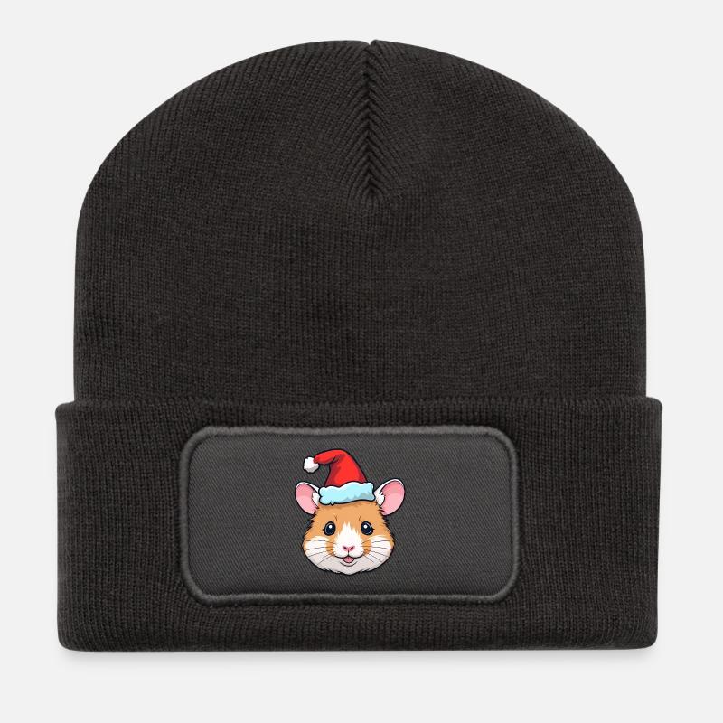 Christmas hamster with Santa hat - Recycled Patch Beanie - dark grey